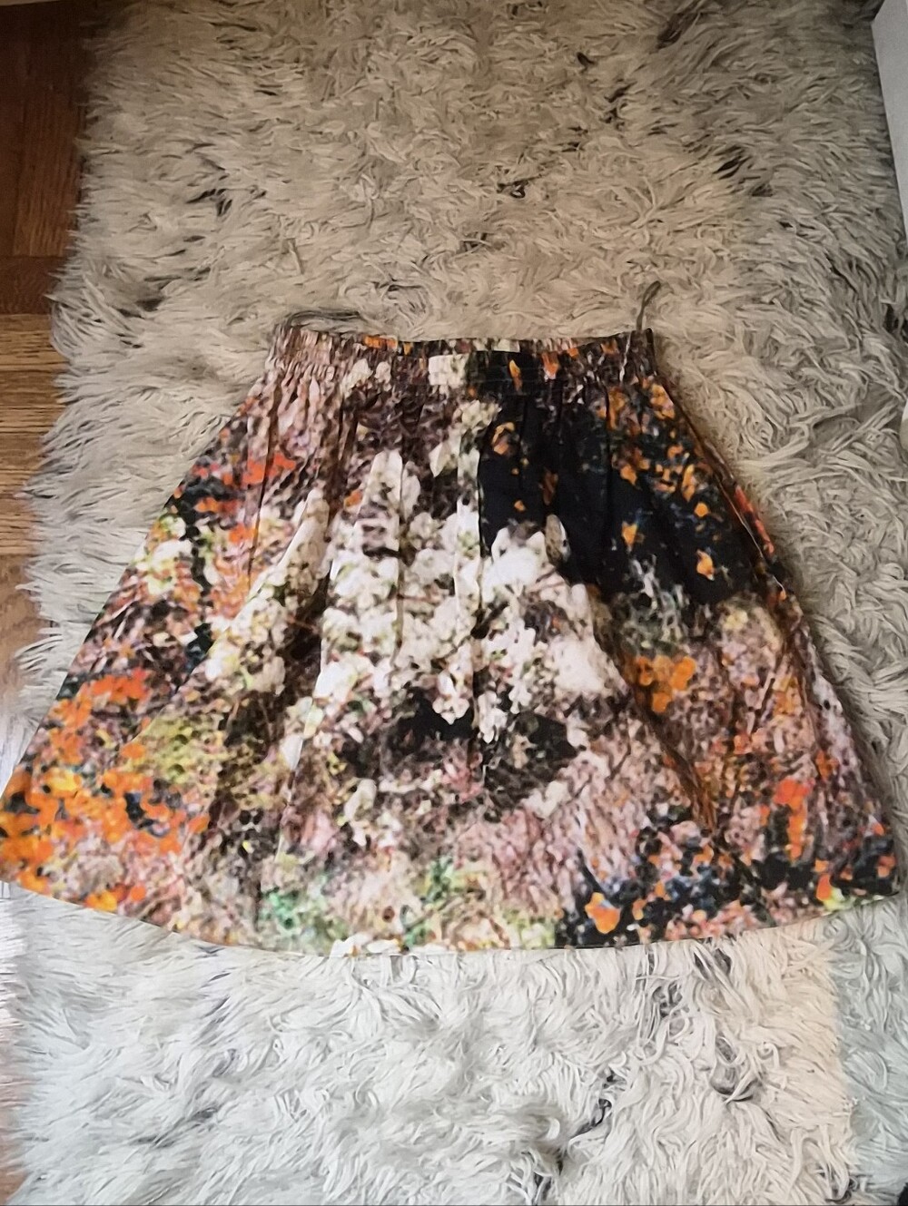 Carven Floral Multi-Color Abstract Neon Print A-Line Mini Skirt Sz 38